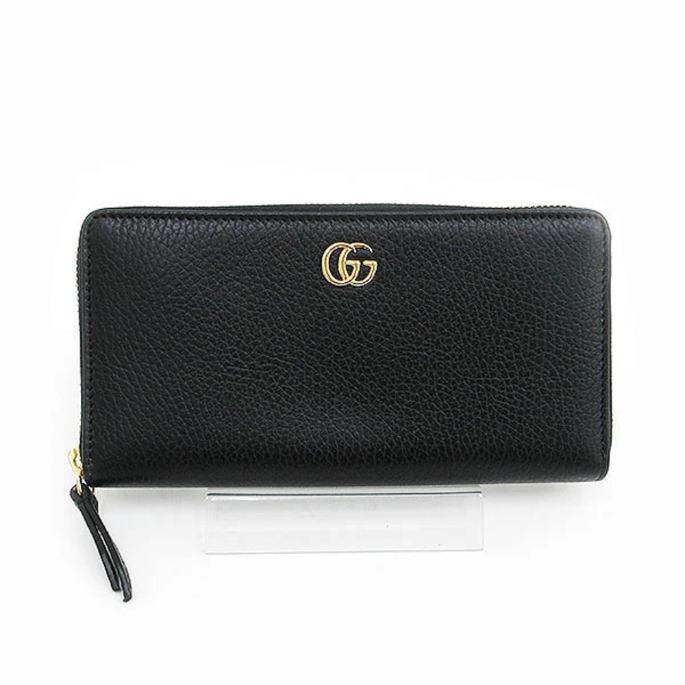 GUCCI GG Marmont Round Zip Long Wallet Black Leather